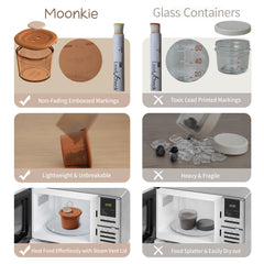 Moonkie containers feature measurement marks to simplify portioning during meal prep.
