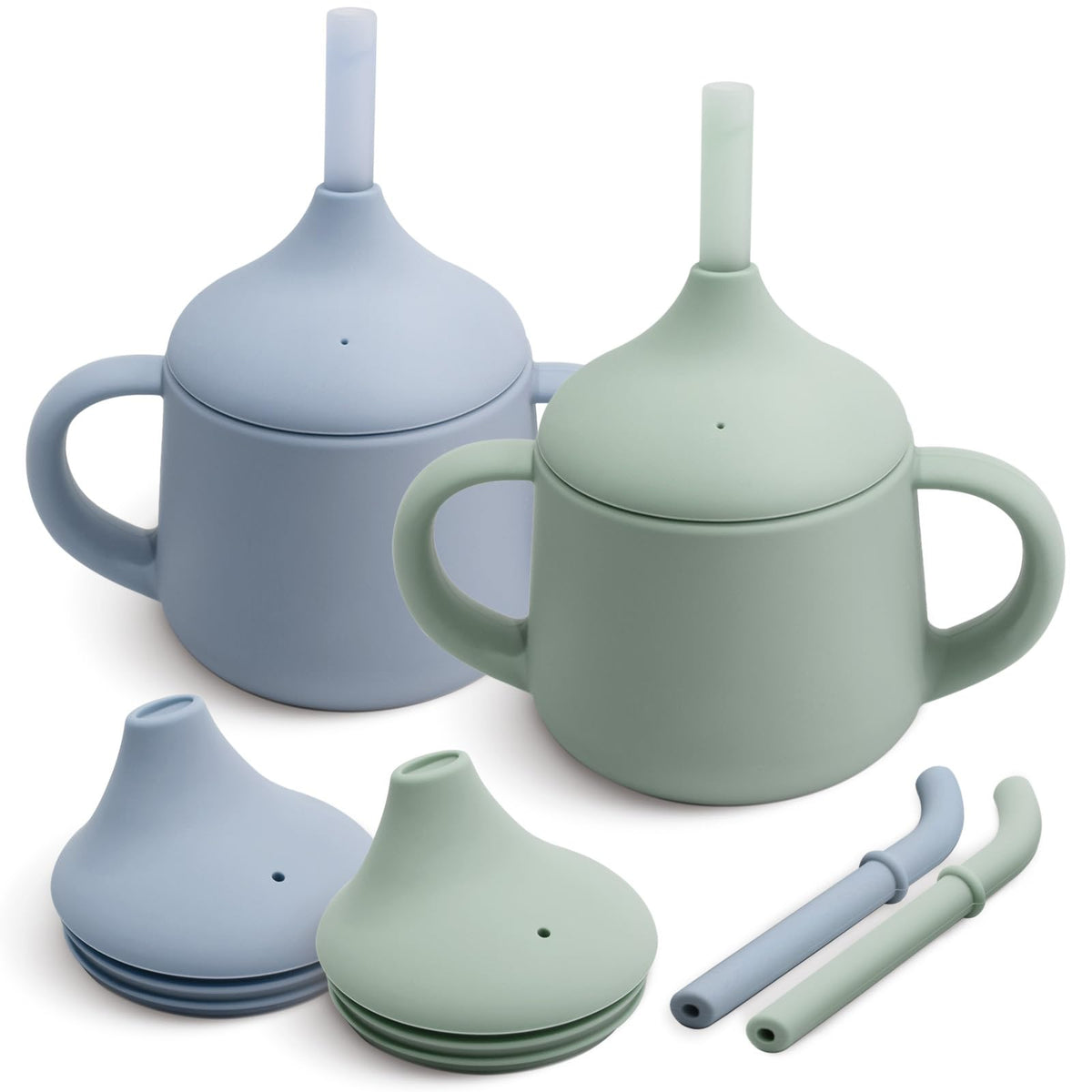 Moonkie silicone baby sippy cups show a 3-stage design for easy transitions