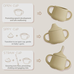 Moonkie three-in-one design showing sippy, straw, and open cup use