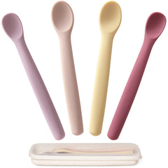 Moonkie silicone baby spoons with case promote easy self-feeding during meals.