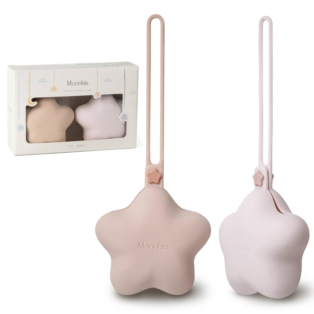 Moonkie silicone pacifier holder case closed, compact and skin-safe storage for on-the-go moms.