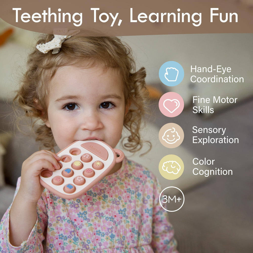 Moonkie teether back buttons support color and number awareness