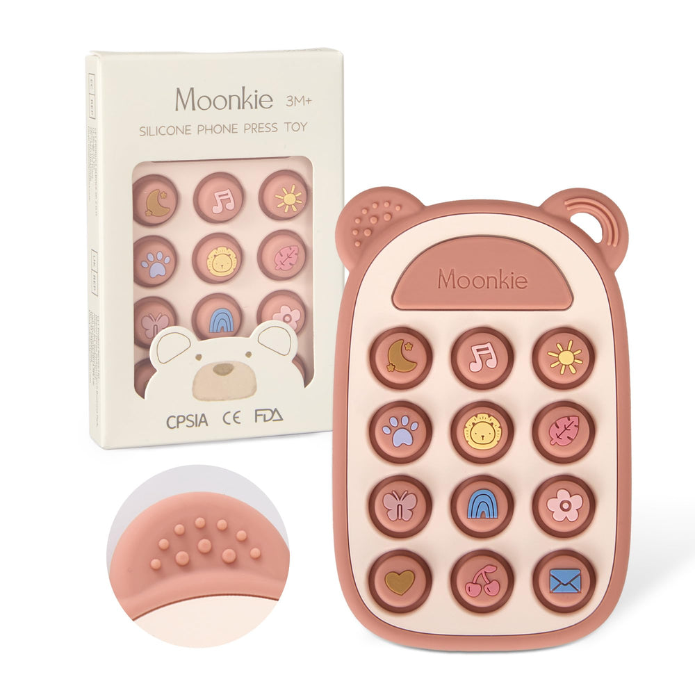 Moonkie teether with front icons promotes early recognition during play