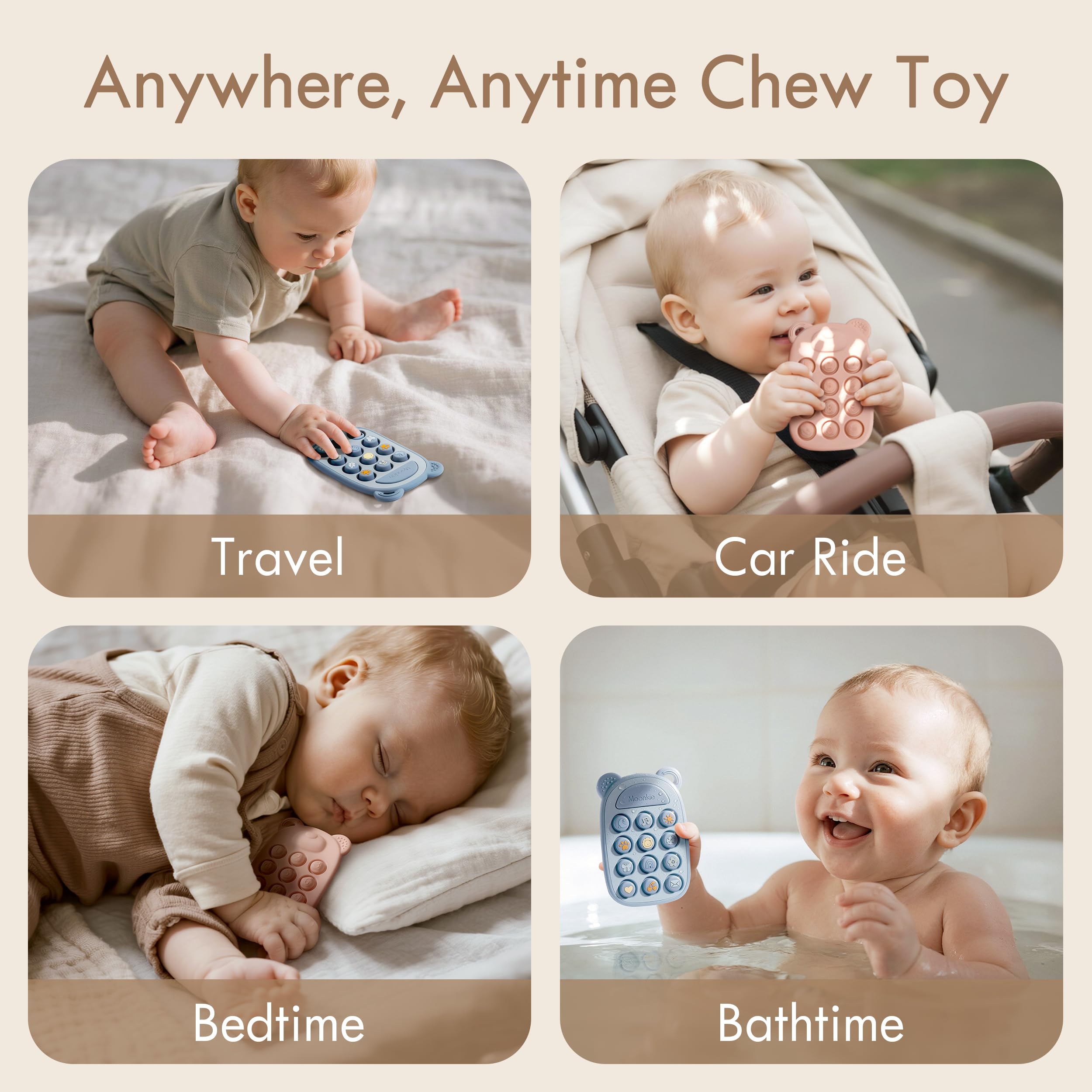 Moonkie teether with numbered buttons for early counting practice