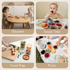 Moonkie silicone snack container with snack lid prevents spills during travel
