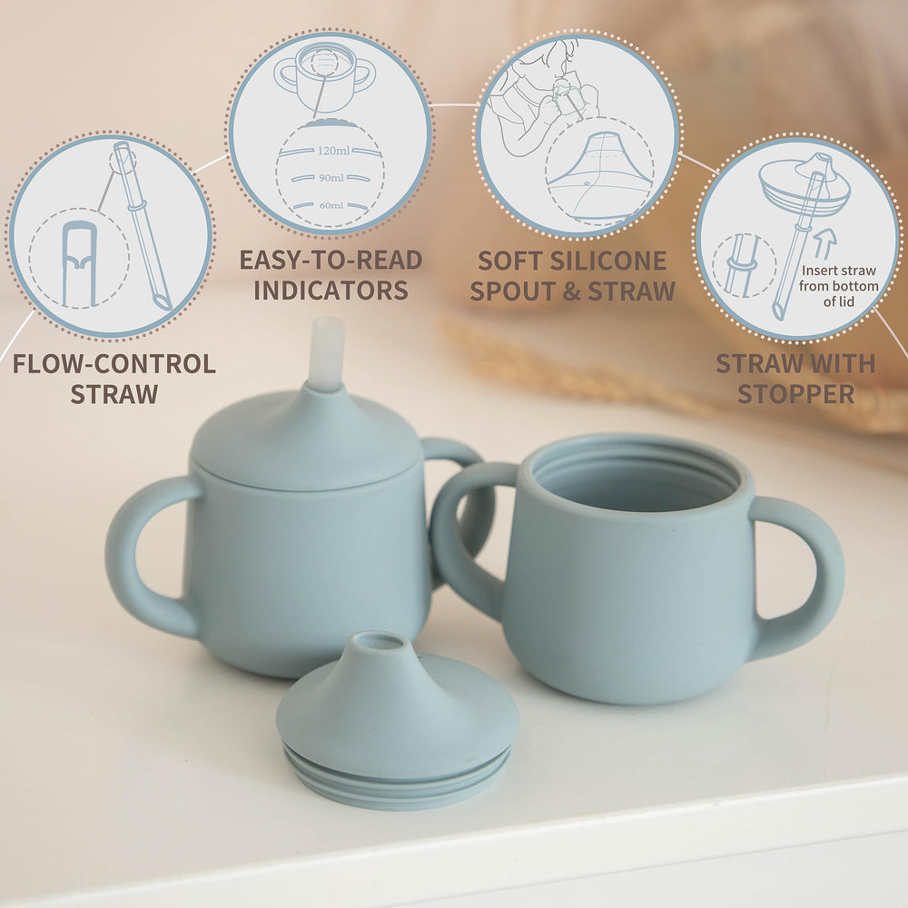 Moonkie soft silicone spout and straw protect developing teeth during practice