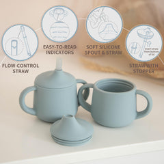 Moonkie soft silicone spout and straw protect developing teeth during practice