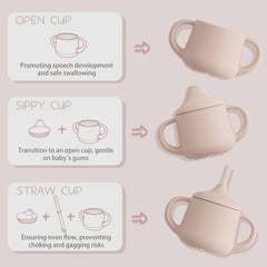 Moonkie soft silicone spout close-up showing gentle sipping.