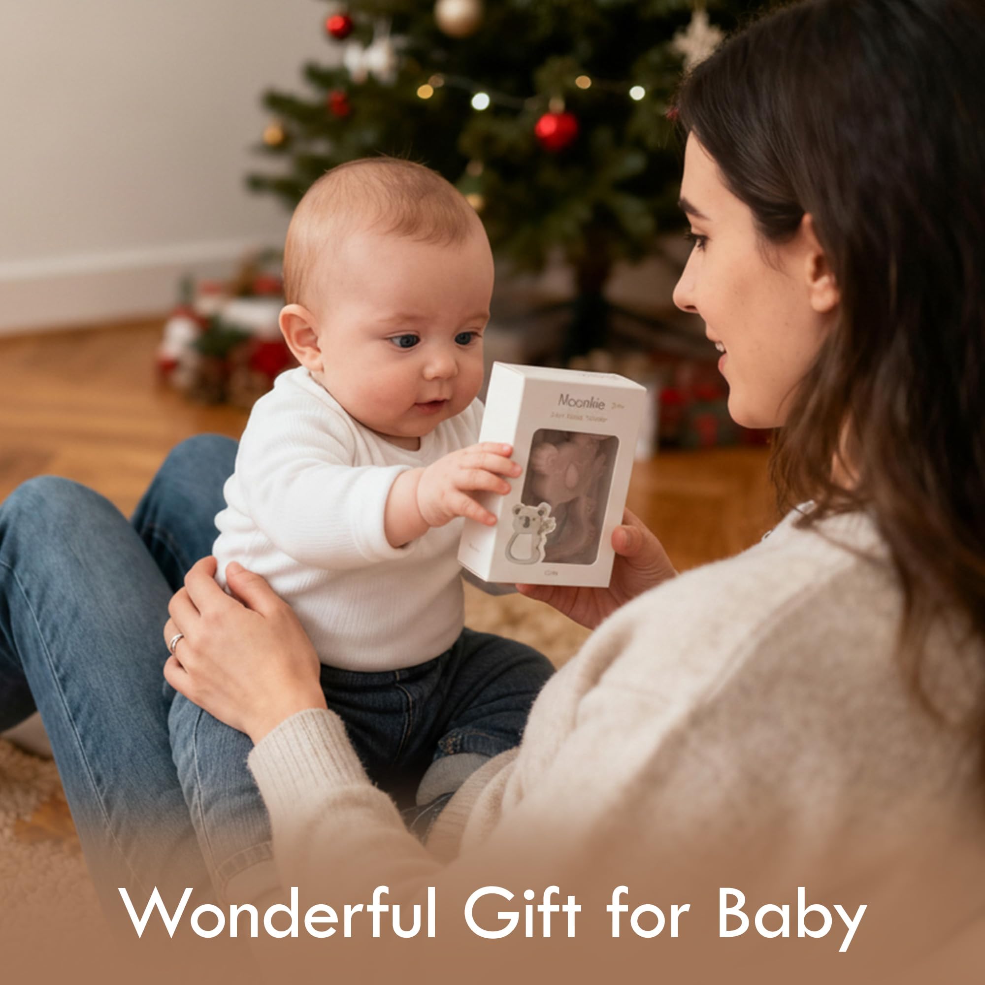 Moonkie Lamb teether's wide opening aids self-feeding exploration.