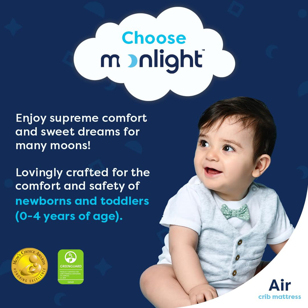 Moonlight Slumber Air Crib Mattress dual-surface cover for growing stages.