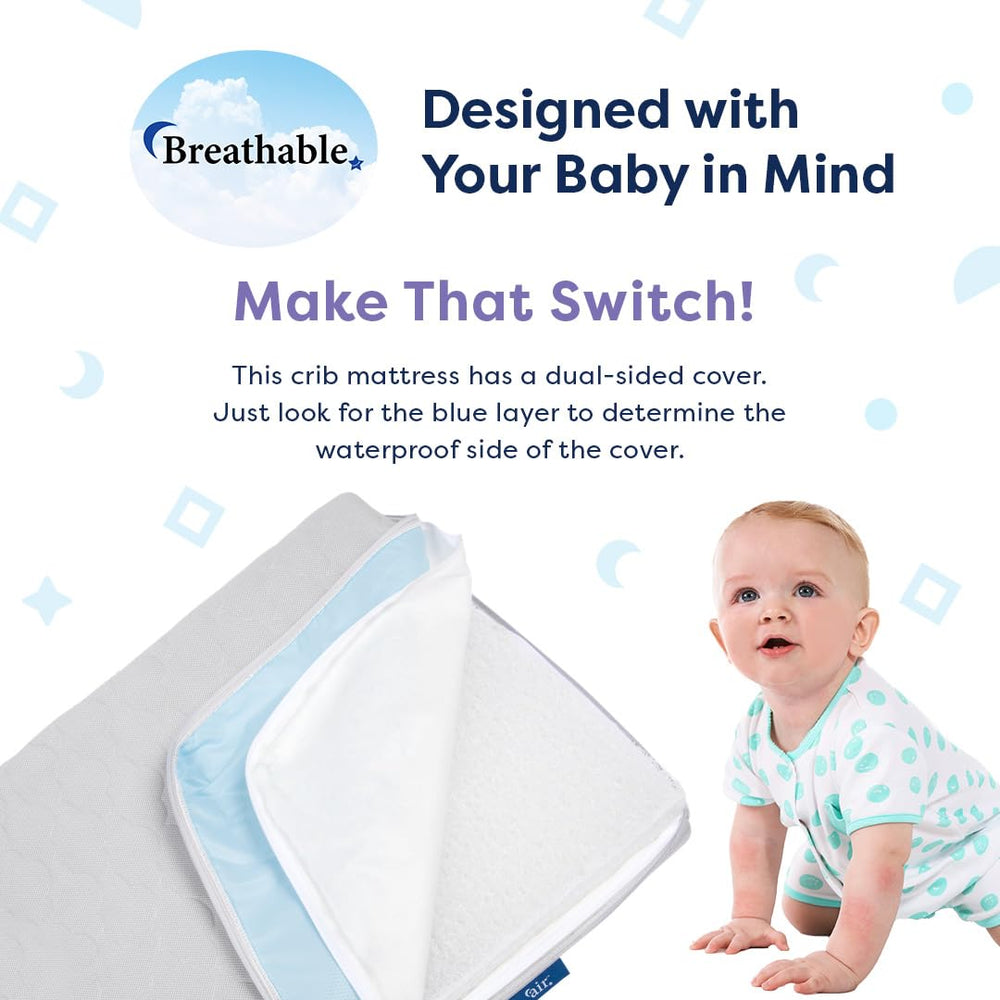 Moonlight Slumber Air Crib Mattress fits a standard crib with 5.5 inch thickness.