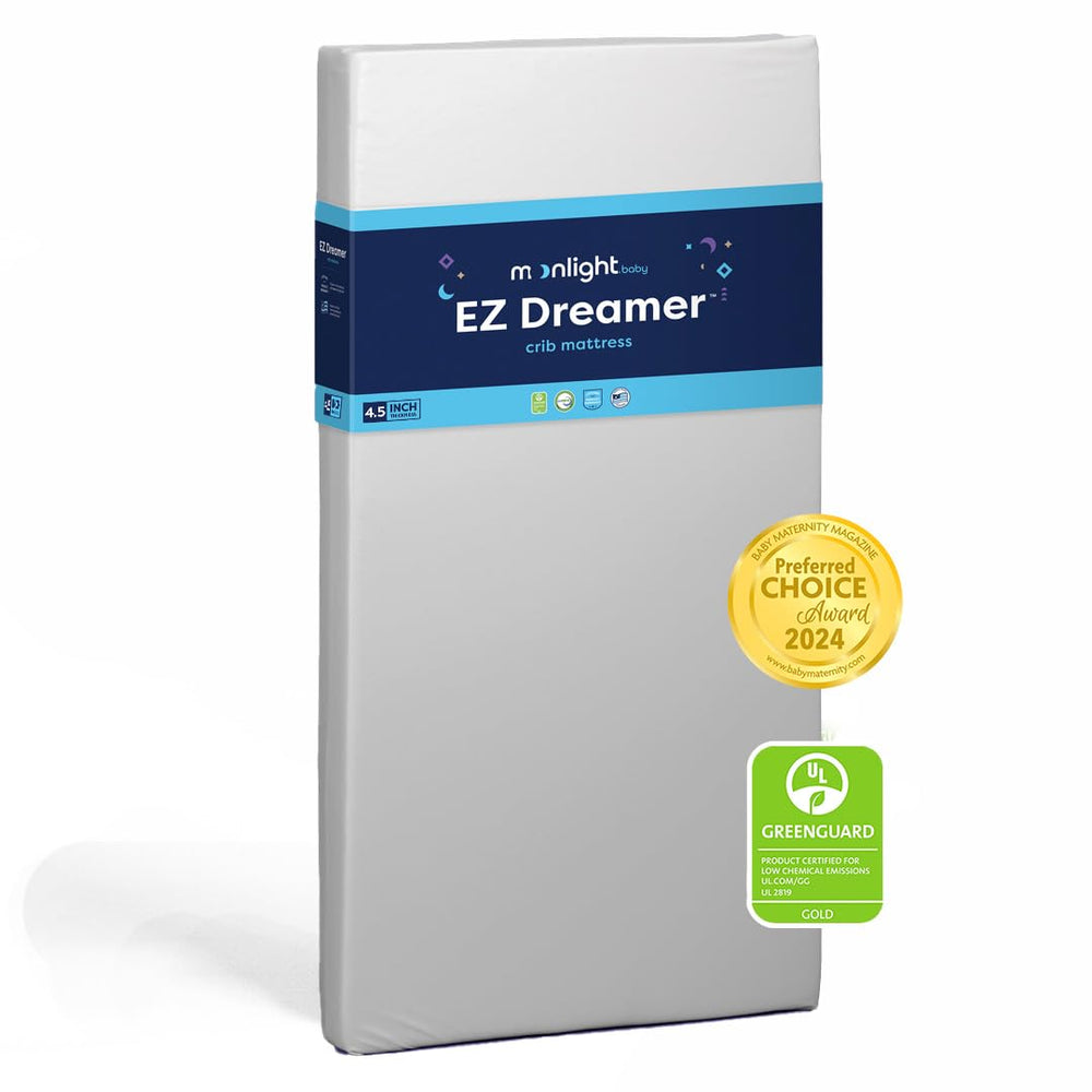 Moonlight Slumber EZ Dreamer crib mattress shows infant-side firmness for newborn sleep