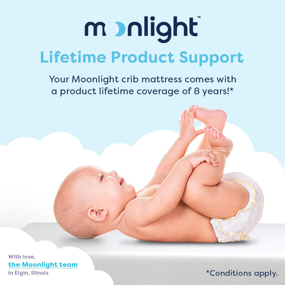 Lifetime guarantee badge on Moonlight Slumber EZ Dreamer indicating durable construction