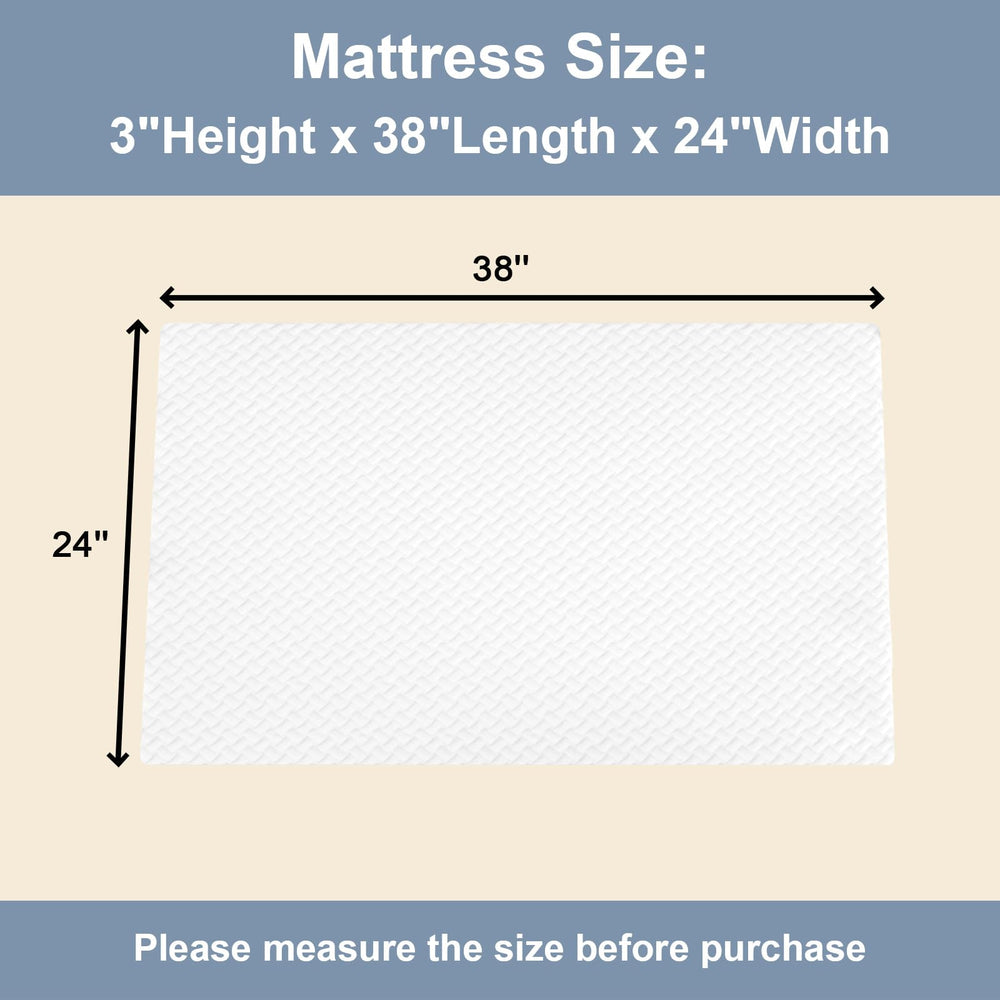 Moonlightfamily mini mattress 38x24 showing foam texture and 3-inch support