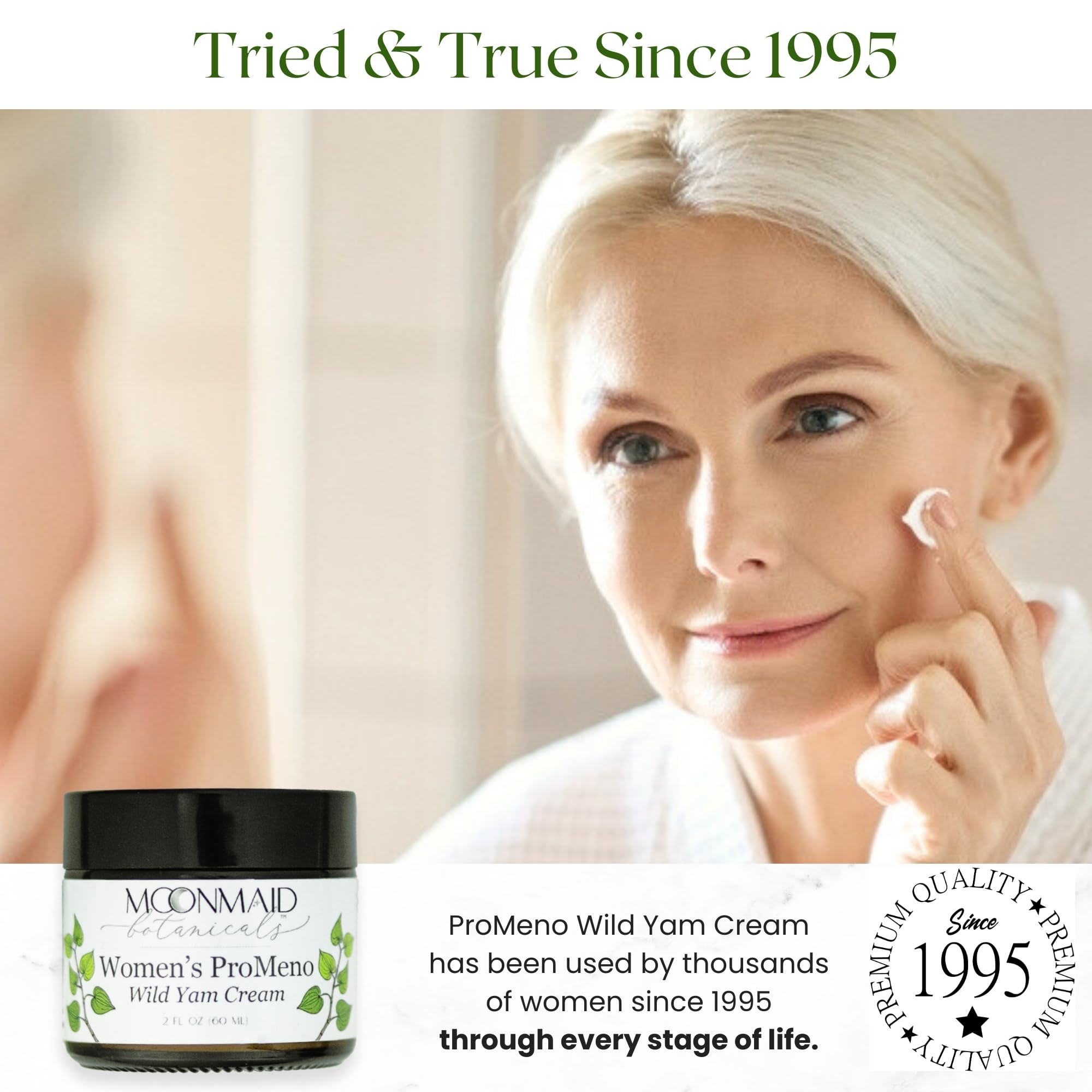 MoonMaid ProMeno Wild Yam Cream texture closeup highlights silky hydration