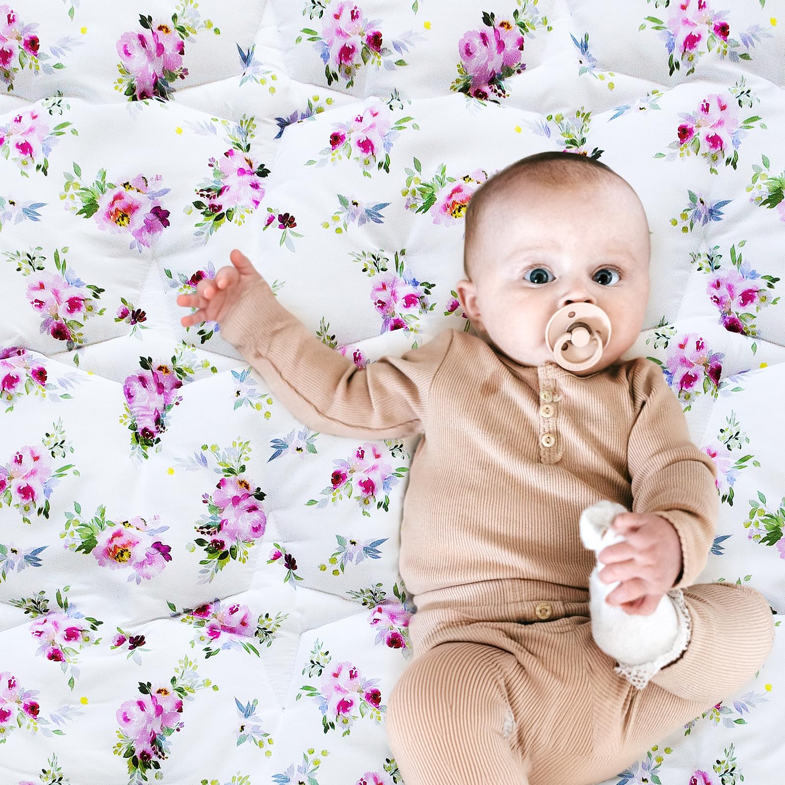 Moonsea 50x50 floral playpen mat front view cushions crawlers