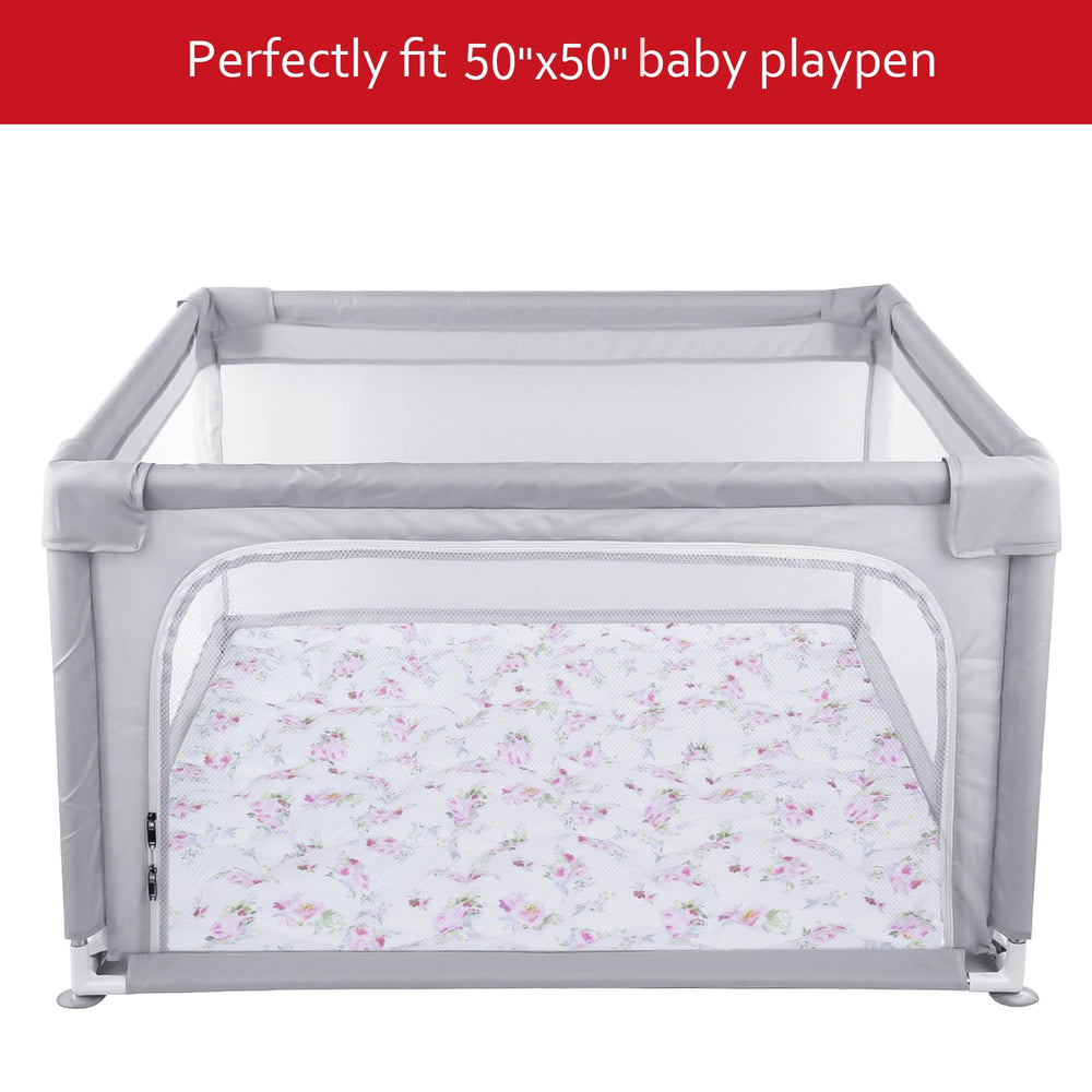 Moonsea 50x50 floral mat in use inside a playpen for safe exploration