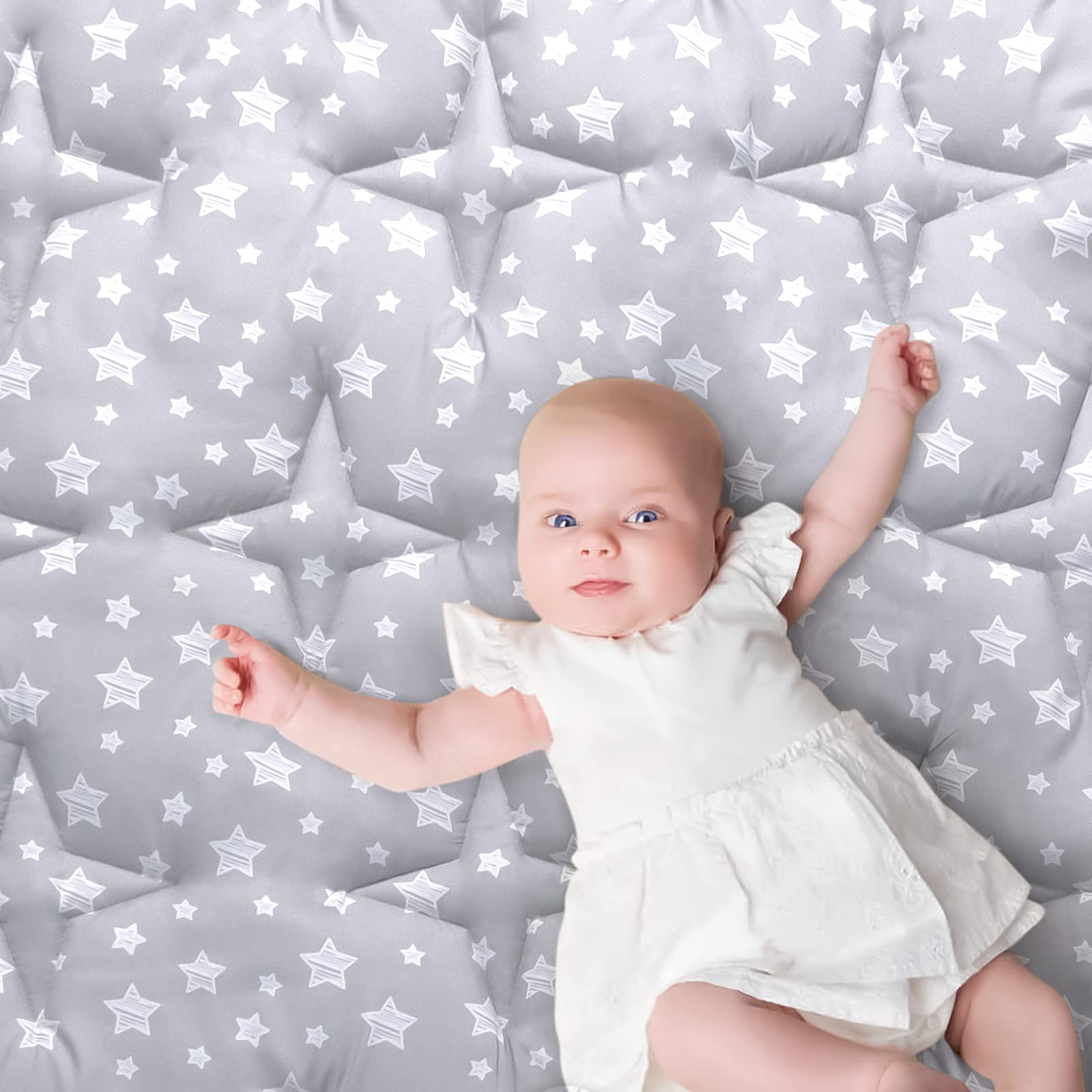Moonsea Baby Play Mat laid flat showing spacious 79x71 play area for crawling and play