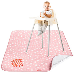 Moonsea baby splat mat with pink star top protects floors during meals.