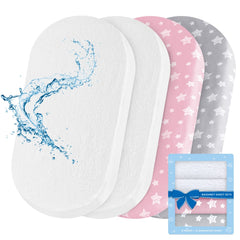 Moonsea bassinet sheets with grey and pink pattern offer a cozy, coordinated nursery.