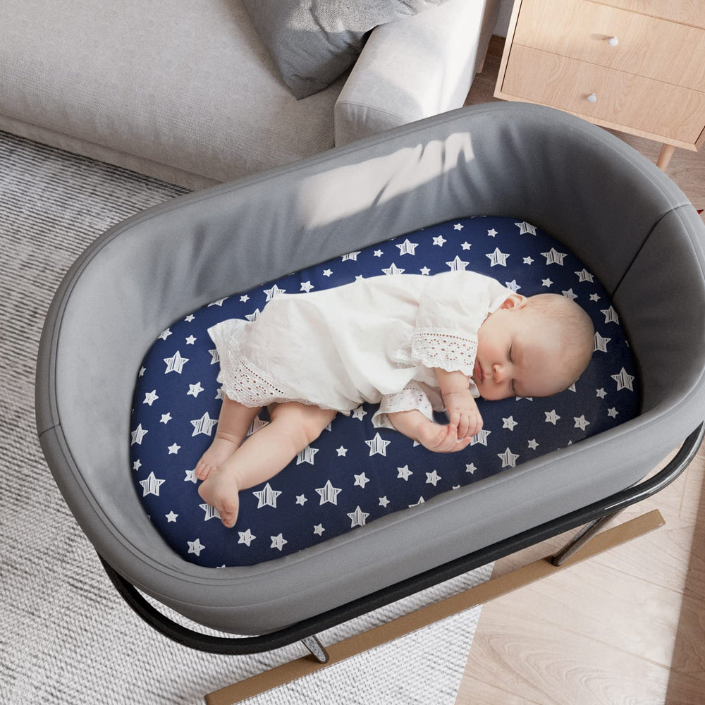 Moonsea bassinet sheets navy hourglass-fit suits most bassinet sizes
