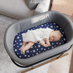 Moonsea bassinet sheets navy hourglass-fit suits most bassinet sizes