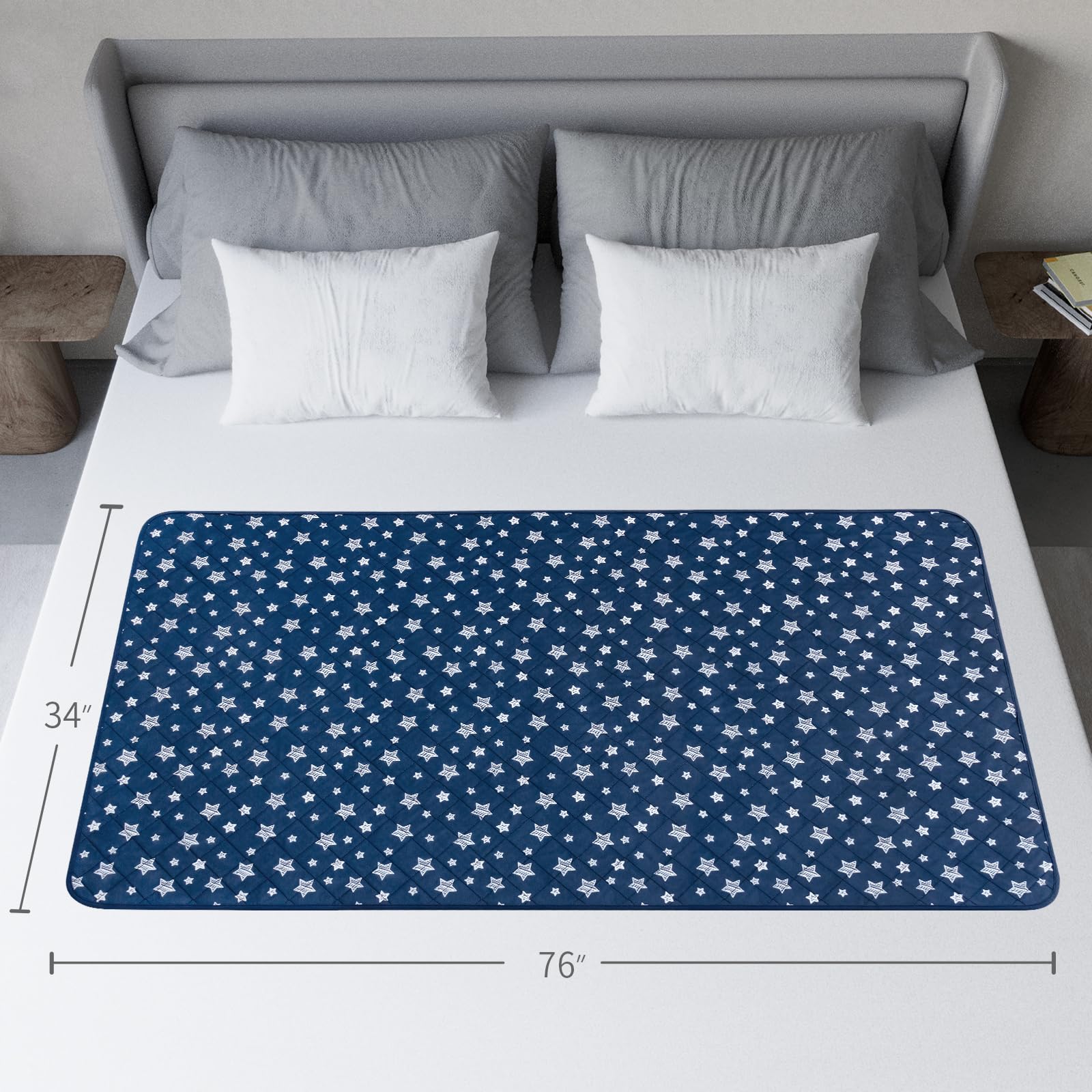 Moonsea bed pad in a senior bedroom setup for dry nights.