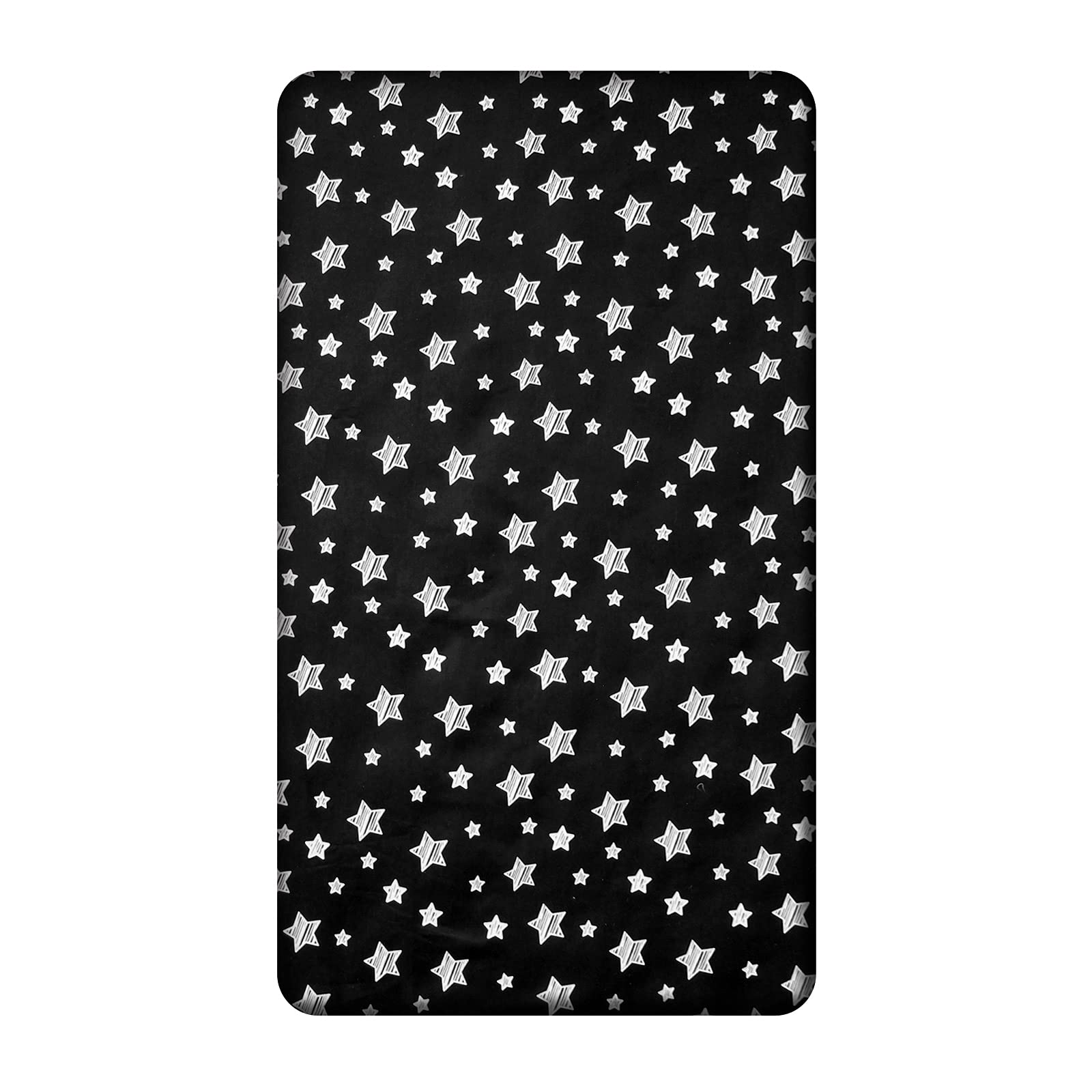 Moonsea Black Star crib sheet elastic band detail indicates secure stay-in-place fit