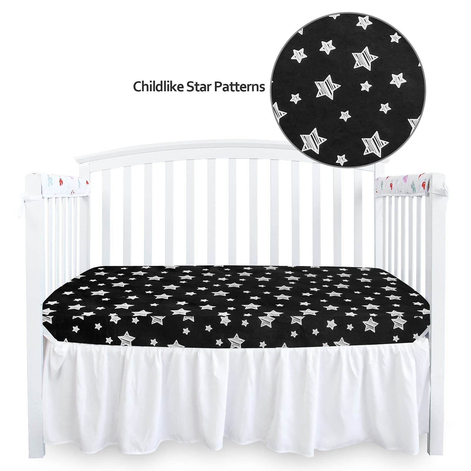 Moonsea Black Star crib sheet in a nursery scene for versatile decor
