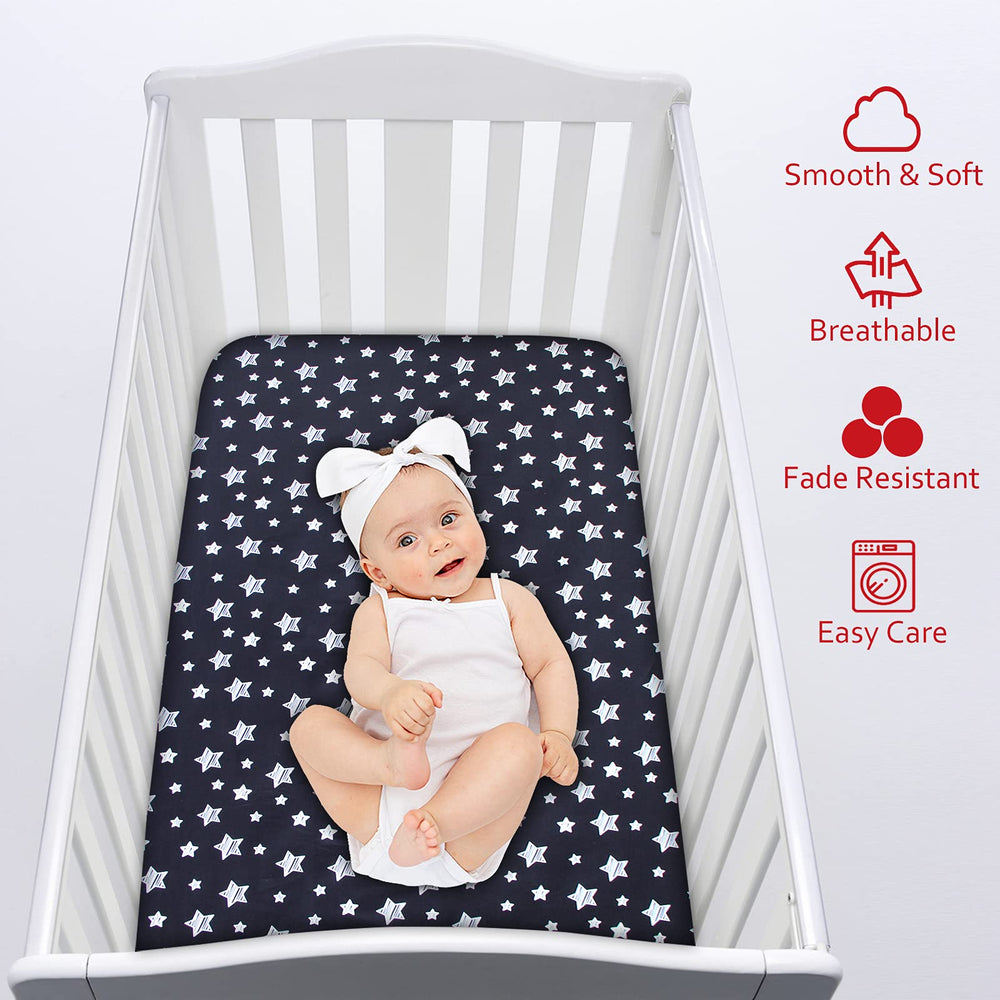 Moonsea Black Star crib sheet packaging shot conveys quality and value