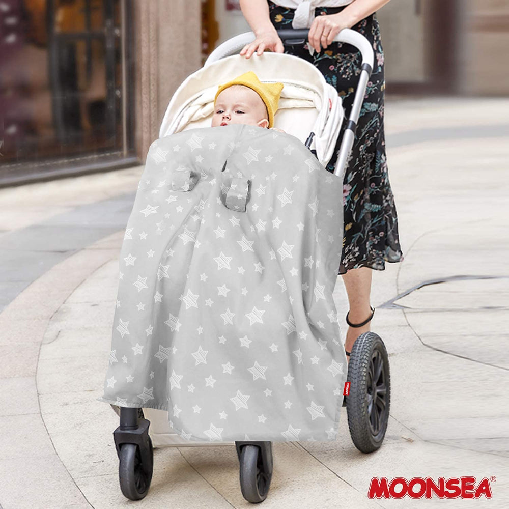 Moonsea canopy fits most car seats for versatile travel