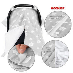 Moonsea carseat canopy doubles as nursing cover in public settings