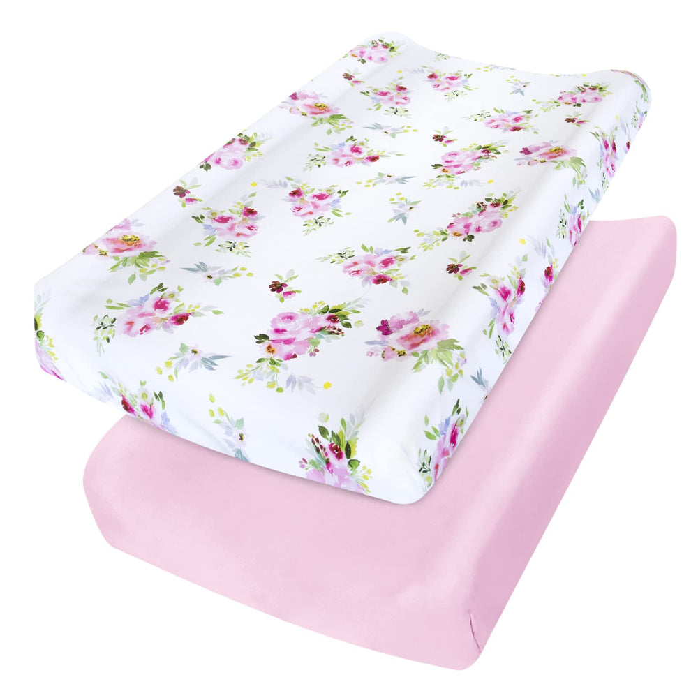Moonsea changing pad cover floral pattern closeup shows soft microfiber for baby's nursery.