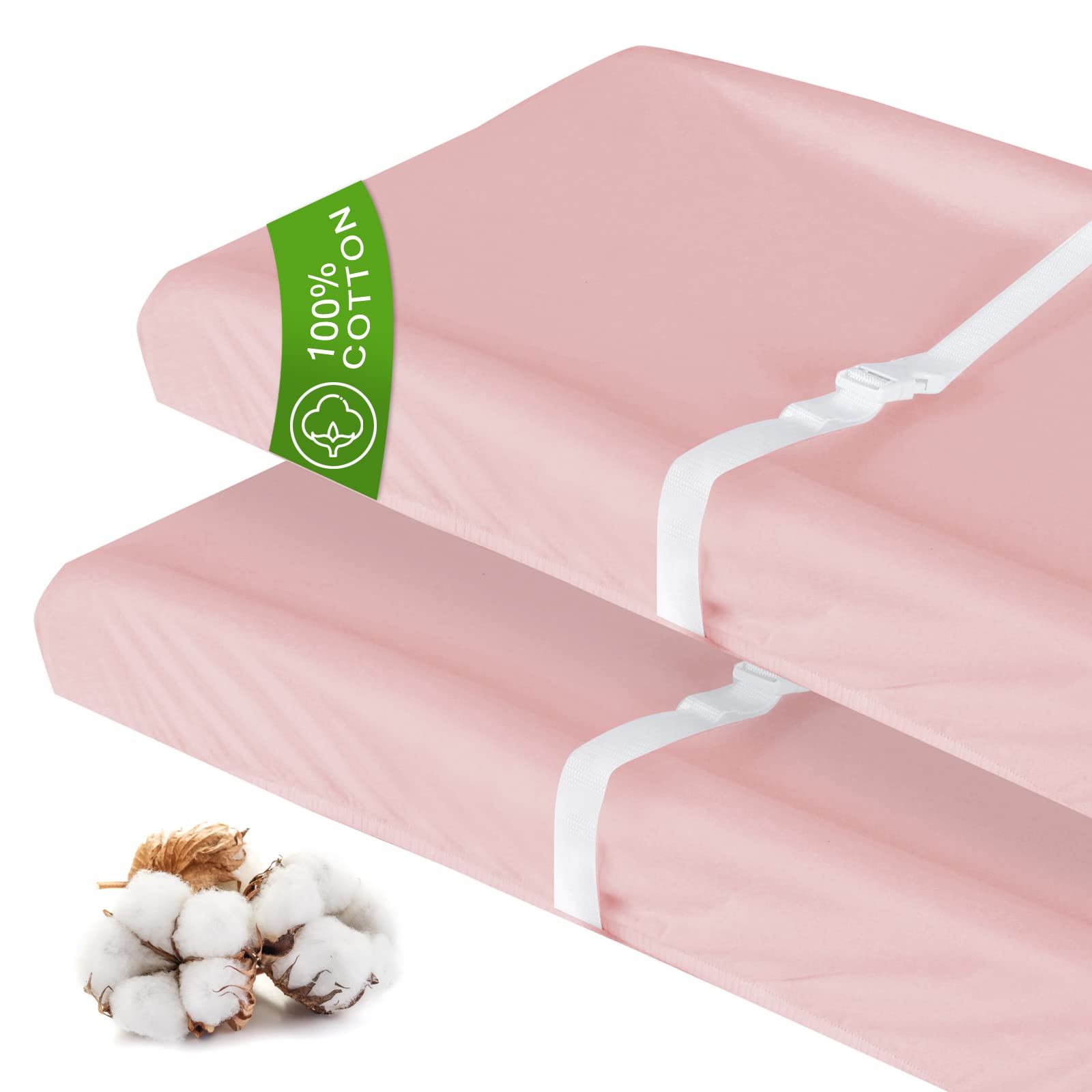 Moonsea pink changing pad cover two-pack front view shows soft cotton and fit on a pad