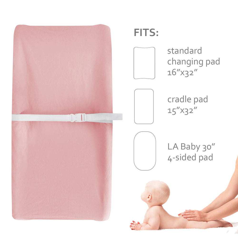 Moonsea pink changing pad cover two-pack on a standard changing pad in use