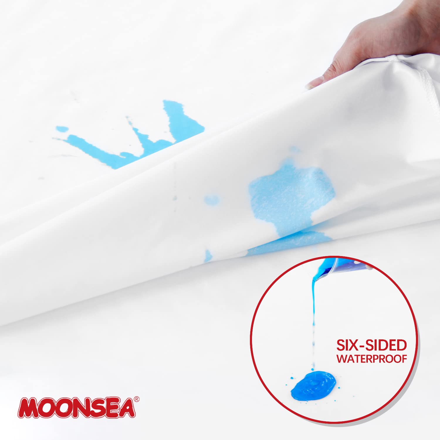 Moonsea crib protector with durable zipper for easy changing and secure fit.