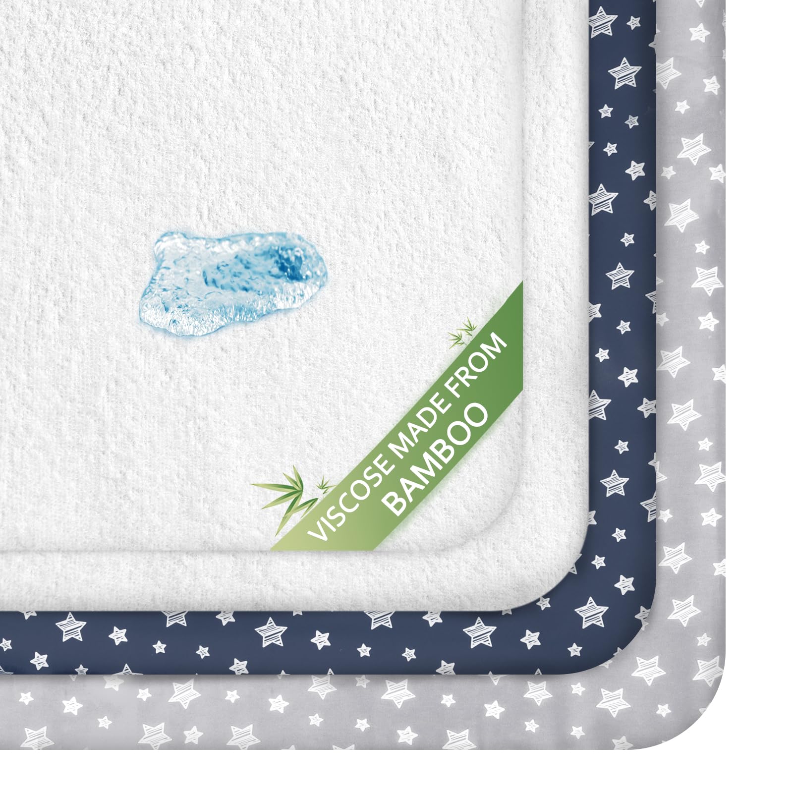 Moonsea crib sheets set in grey and navy for boys' nursery comfort.