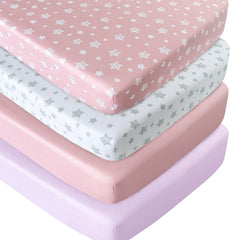 Moonsea crib sheets for girls, fitted on standard crib mattress for a snug sleep surface