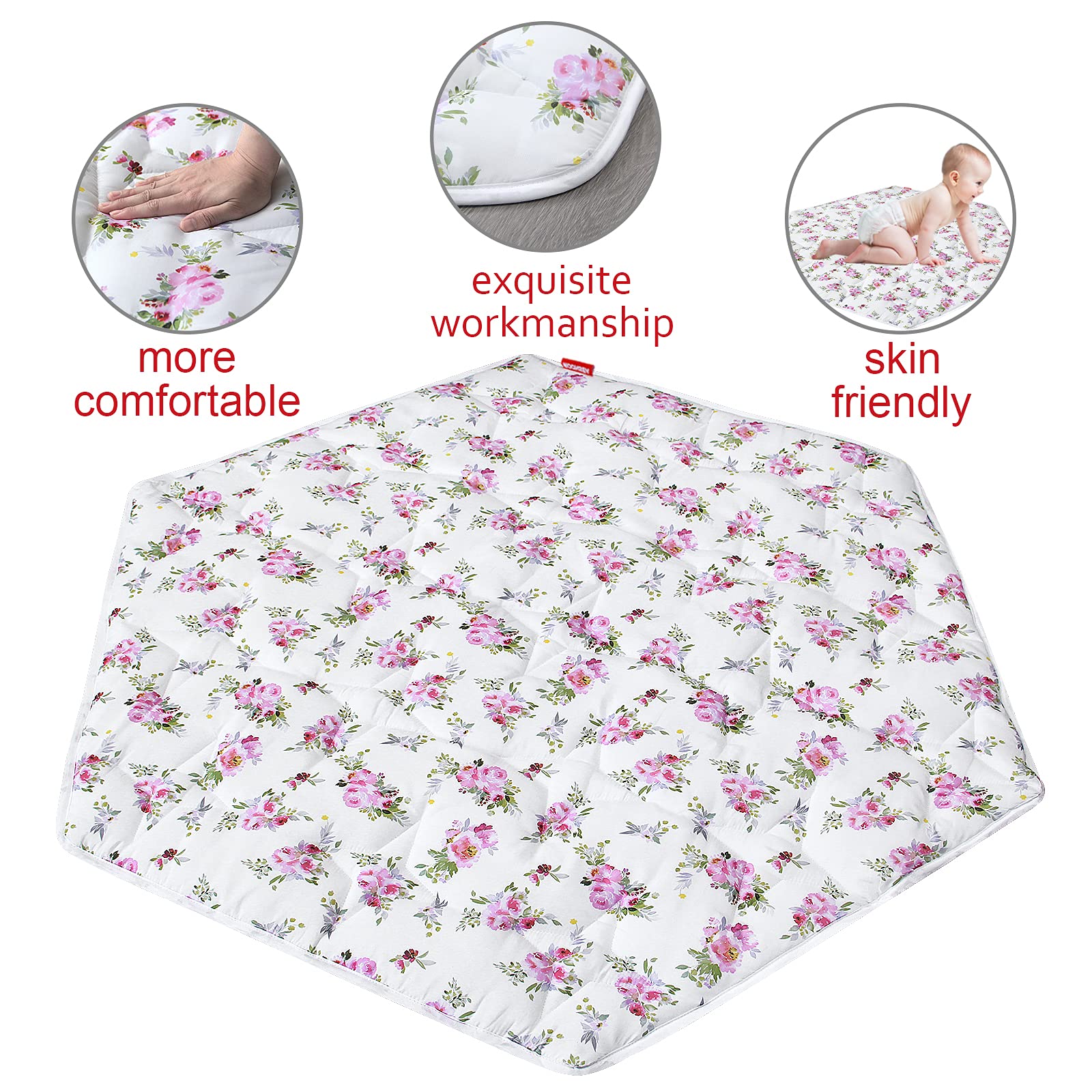Moonsea close-up of floral print fabric shows plush, baby-friendly texture