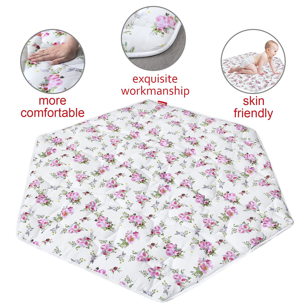 Moonsea close-up of floral print fabric shows plush, baby-friendly texture