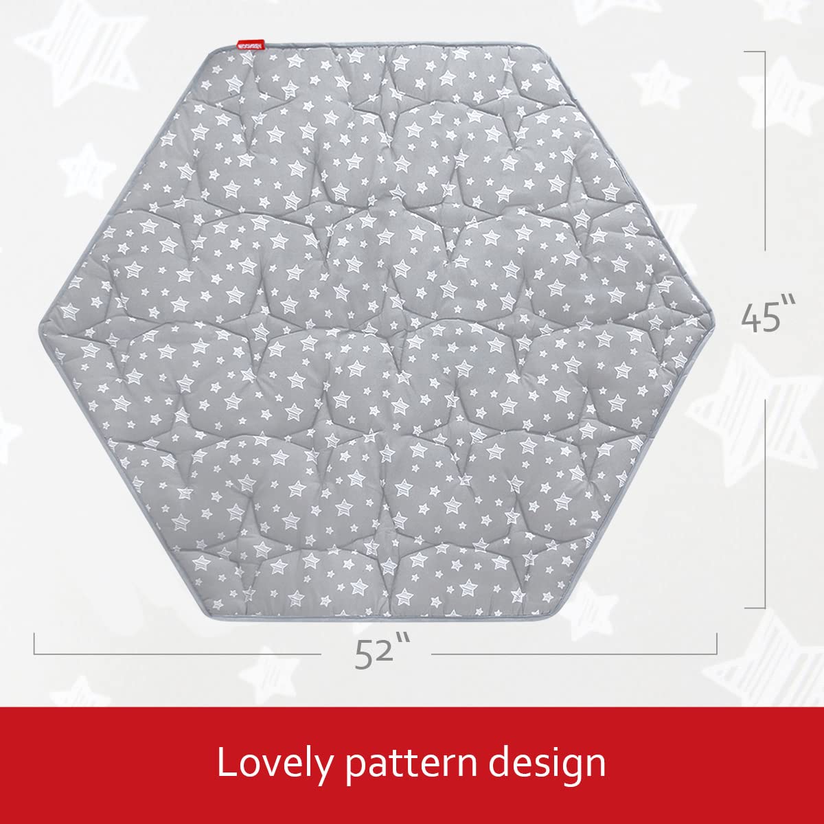 Moonsea hexagon mat with star pattern design appealing to babies and parents.