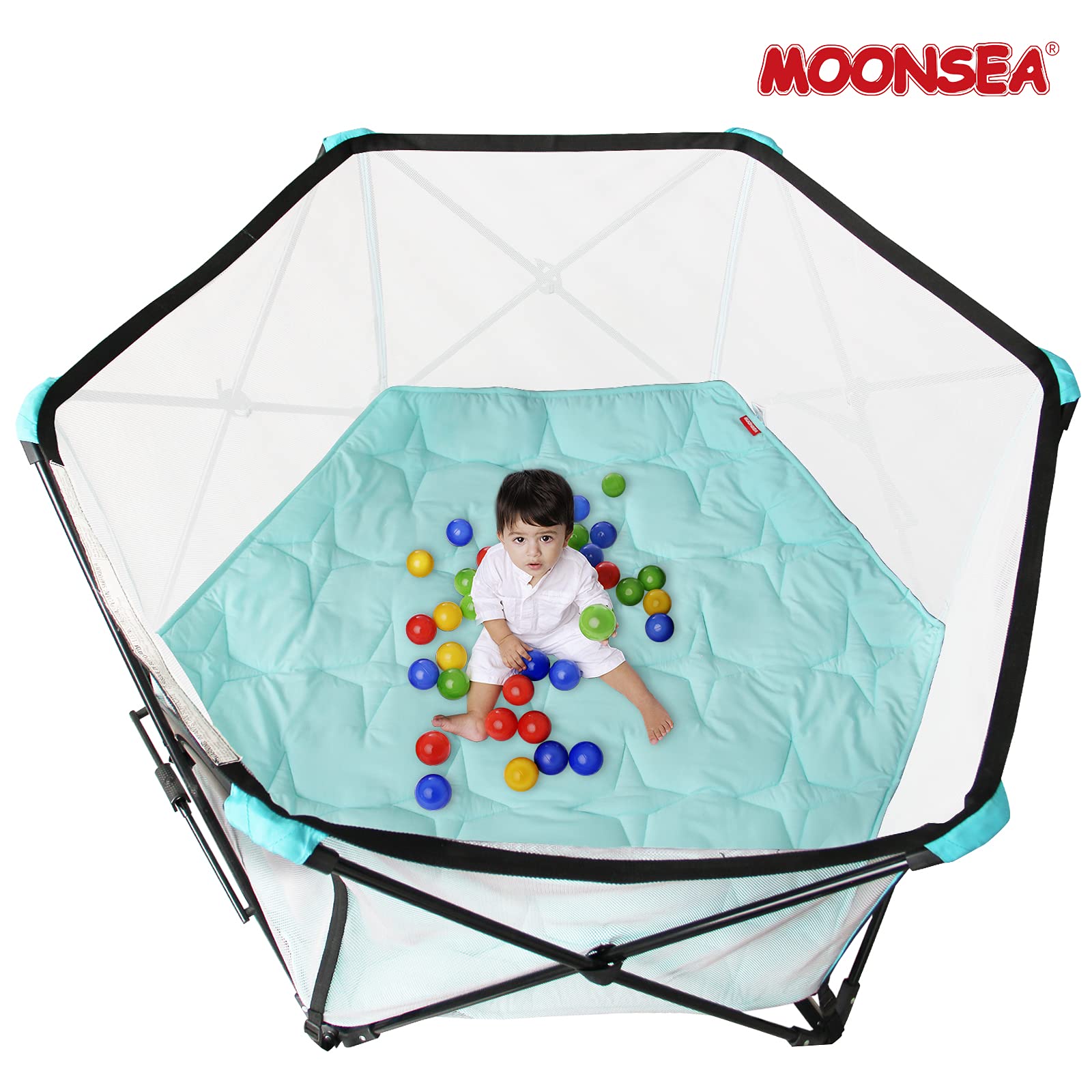 Moonsea hexagon playpen mat blue living room use with tent or play yard