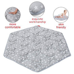 Moonsea hexagon playpen mat non-slip back keeps mat steady during play.