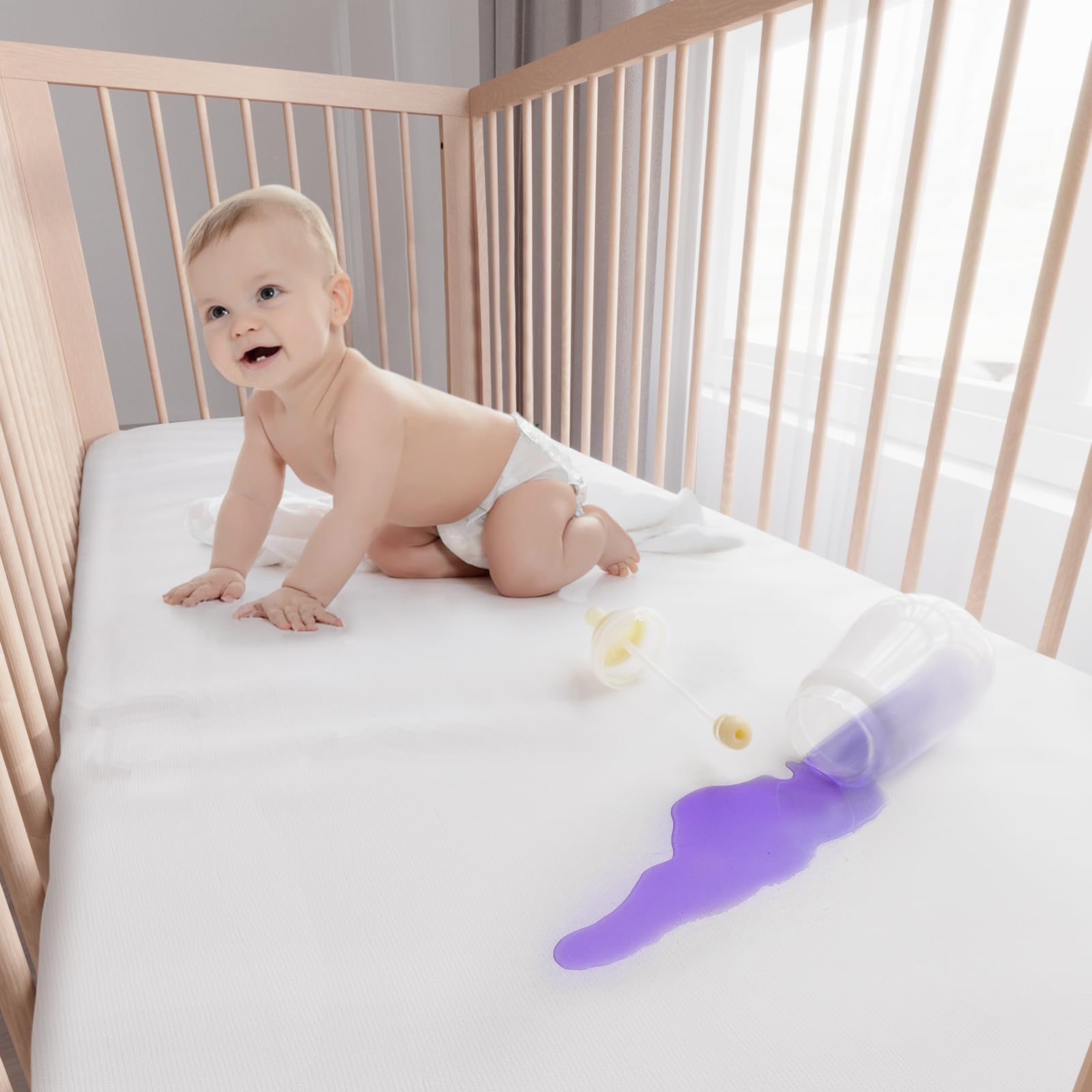 Moonsea machine-washable crib protector for quick cleaning and fresh sleep spaces.