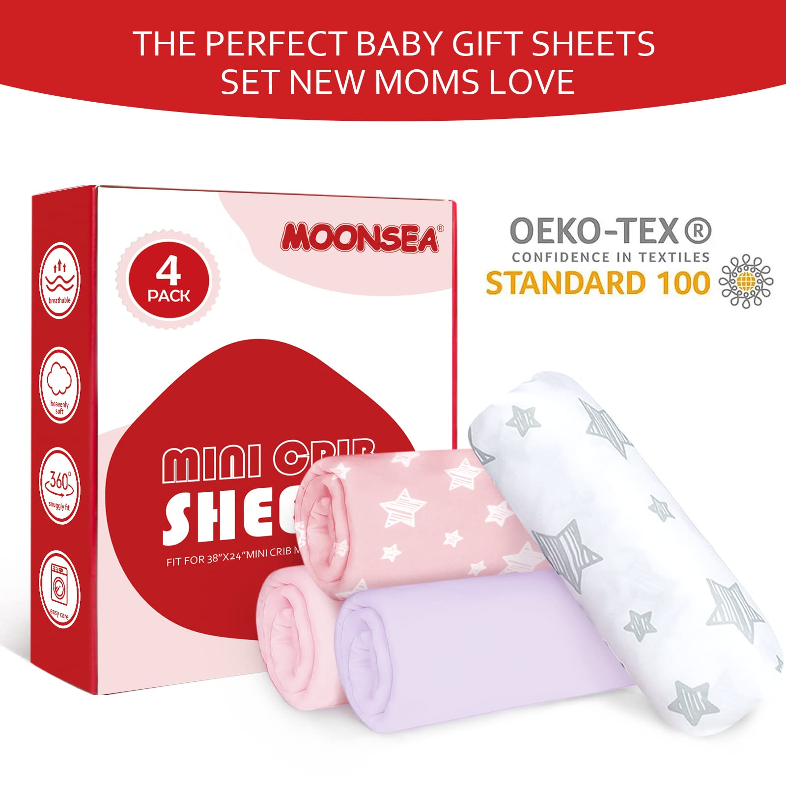 Moonsea microfiber crib sheets feel soft on baby's skin.