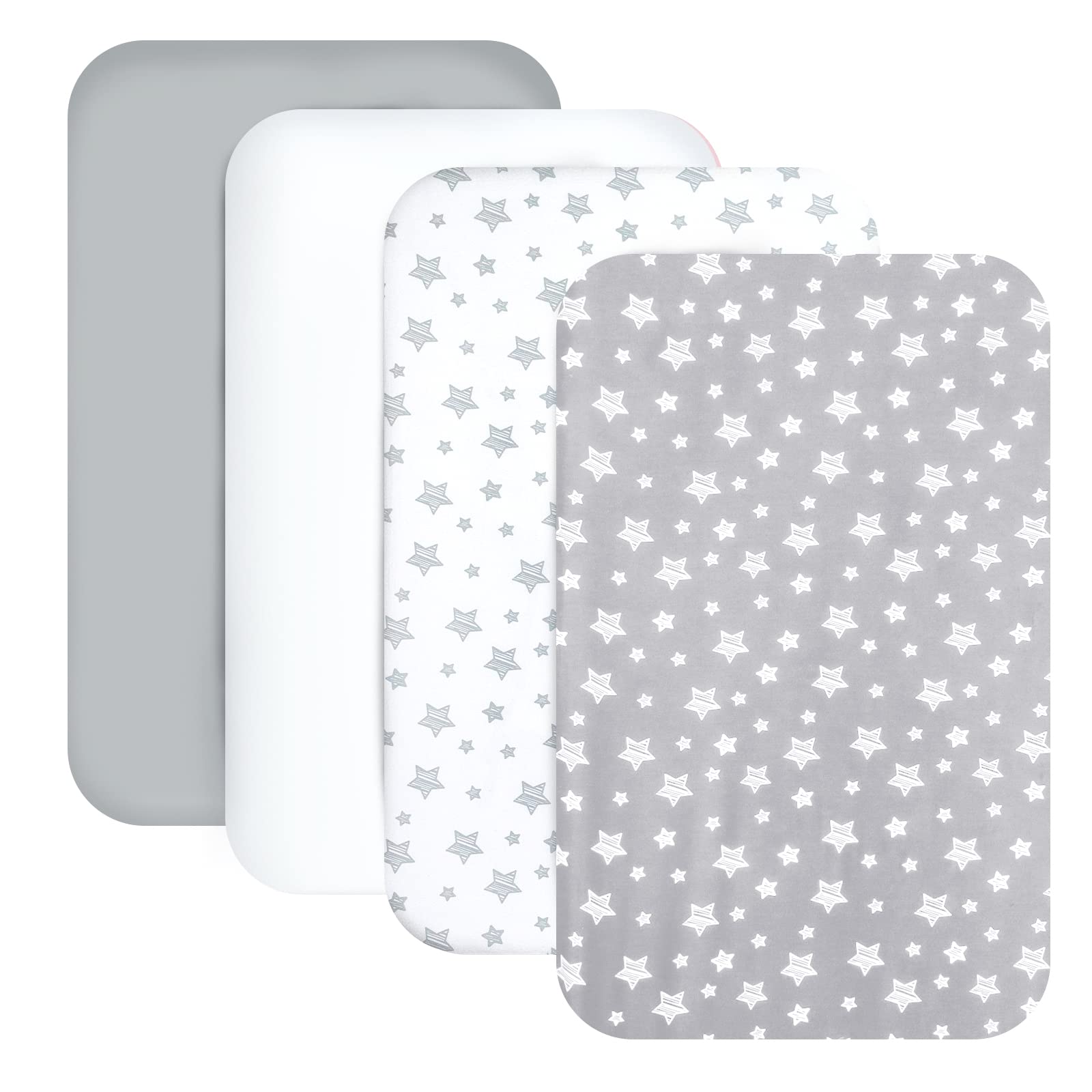 Moonsea mini crib sheets four-pack grey with elastic edge for a secure fit.