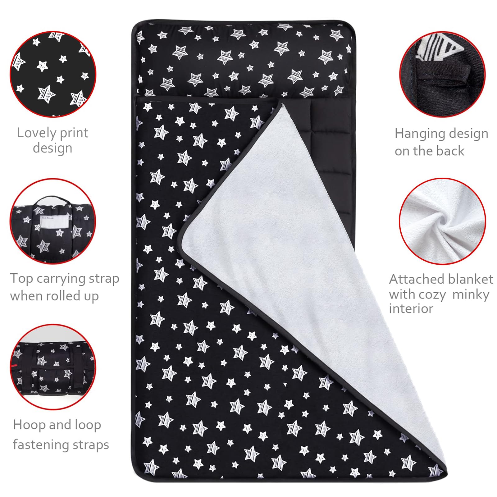 Moonsea nap mat measures 21x50 inches, ideal for standard cot spaces.