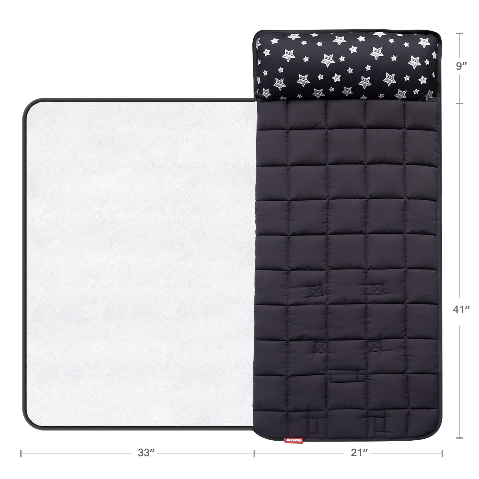 Moonsea nap mat features a quilted microfiber surface with playful print.
