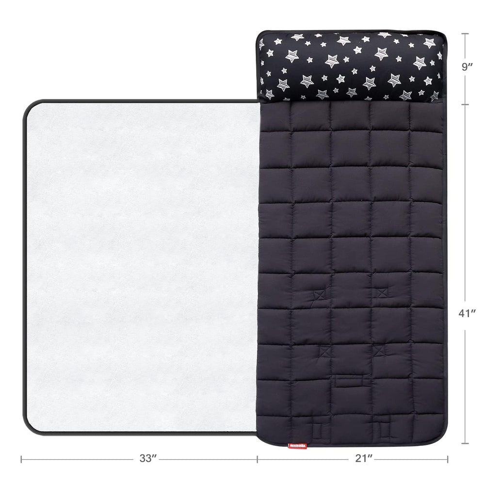 Moonsea nap mat features a quilted microfiber surface with playful print.