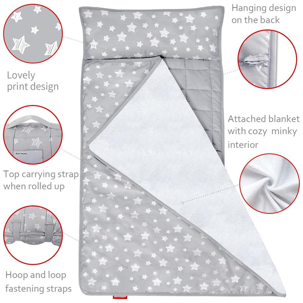 Moonsea nap mat roll-up with closures for easy transport.